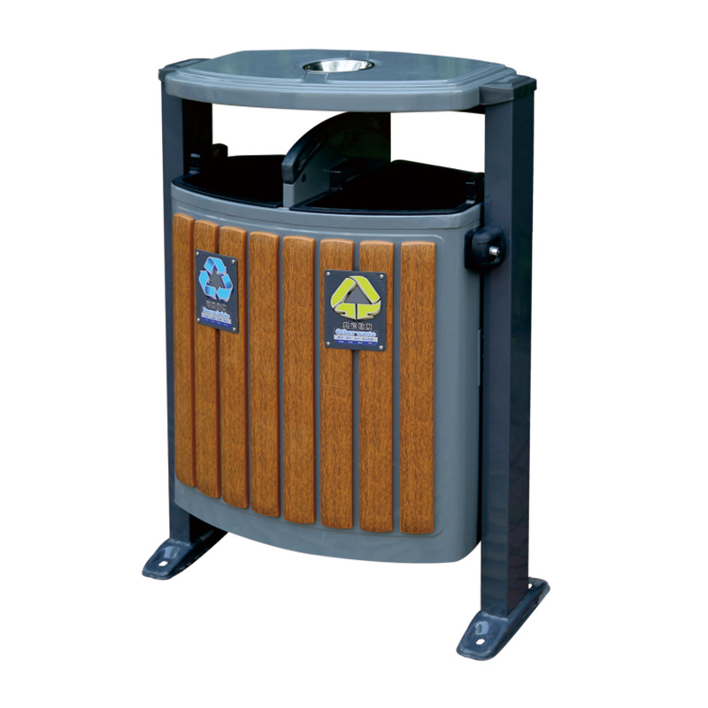 Steel and wood trash cans